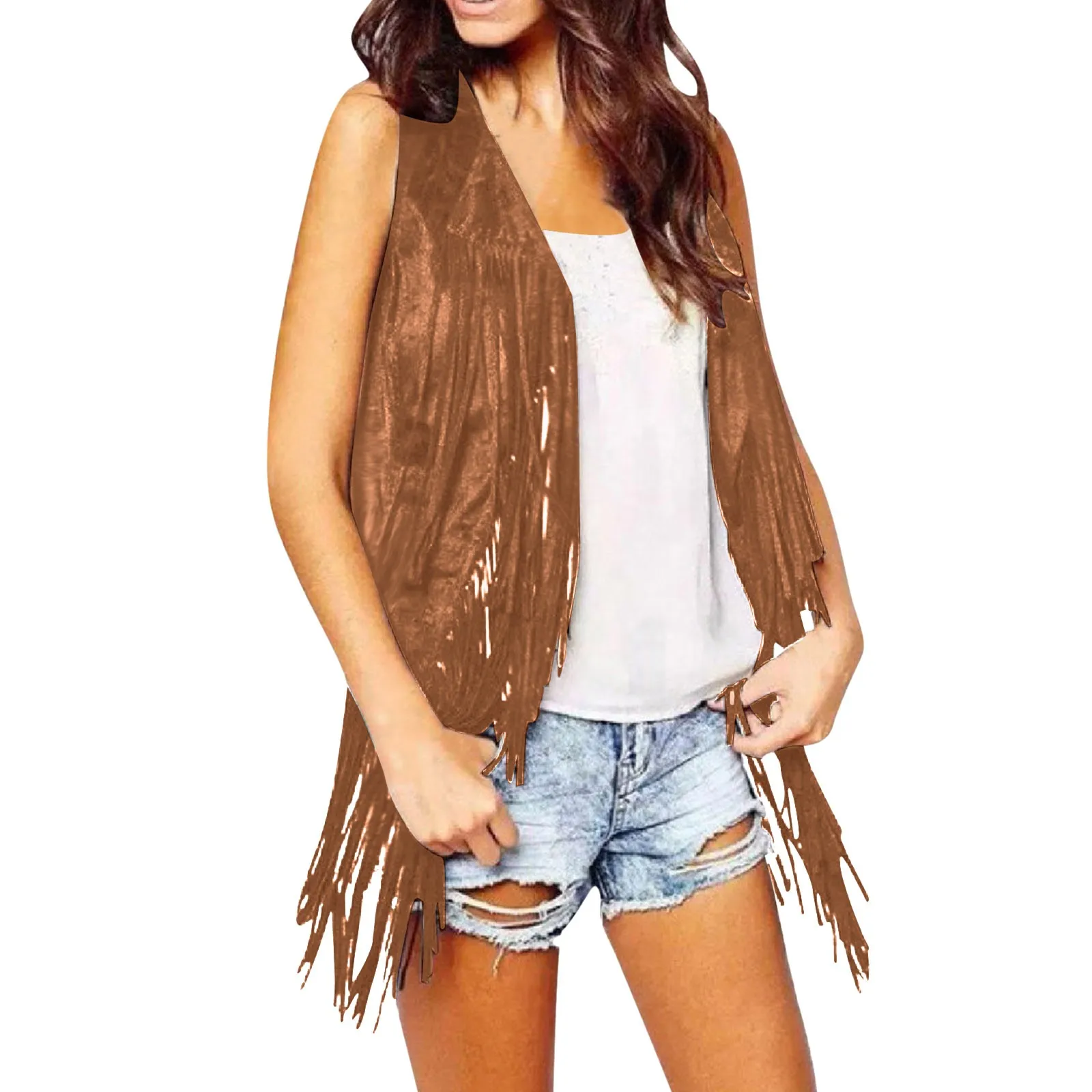 

Women Cardigan Tassel Fringed Vintage Western Cowboy Cosplay Coat Sleeveless Stage Performance Role Play Lady Waistcoat Femme