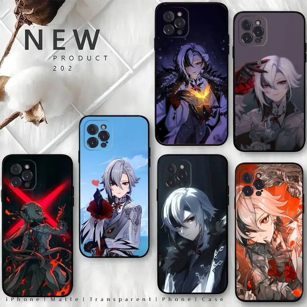 

G-Genshin Impact Arlecchino Phone Case For iPhone 16,15,14,13,12 Mini 11 Pro XR,X,XS,MAX 7,8 Plus Silicone Cover Soft Black