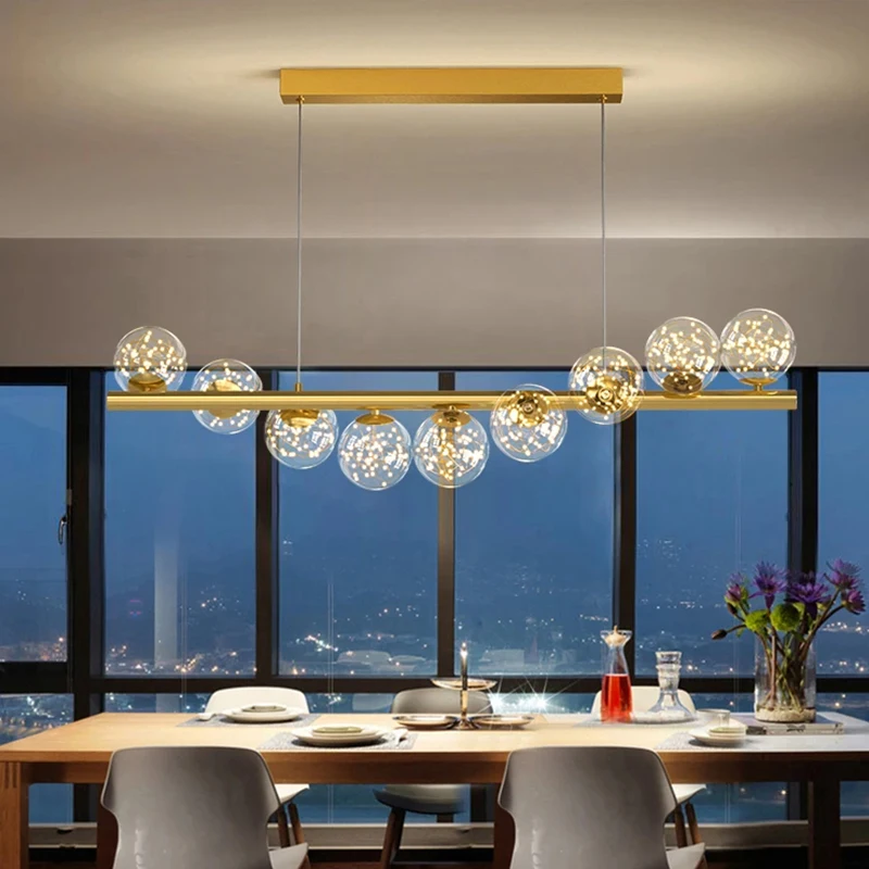 Starry Sky Glass Bubble Pendant Light Nordic Modern Lustre Dining Room LED Ceiling Chandelier Bar Table Living Room Hanging Lamp