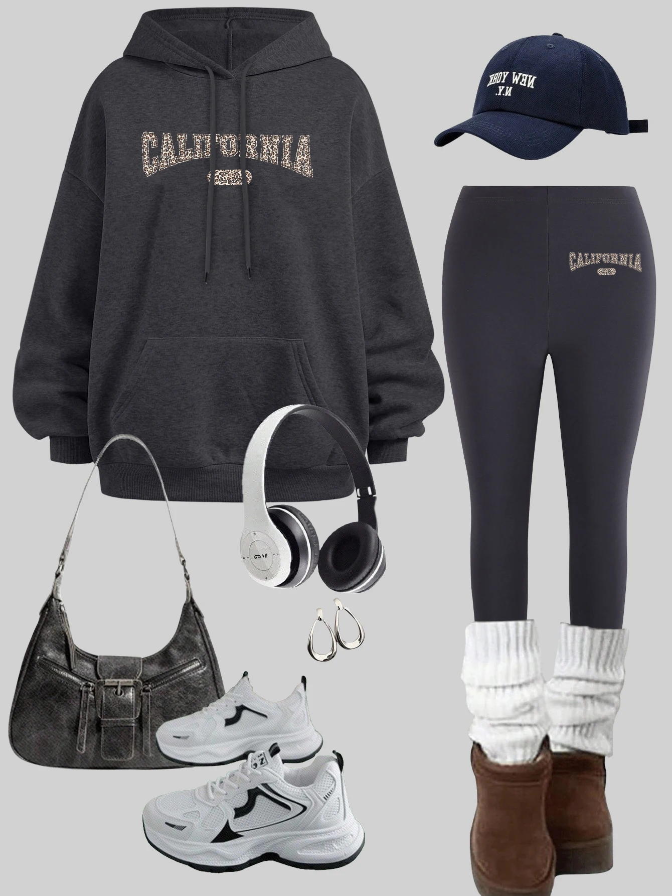 

Калифорния, США, город, комплект толстовок с принтом, женские флисовые брюки в стиле хип-хоп, повседневные пуловеры с карманами, женские утепленные осенние леггинсы