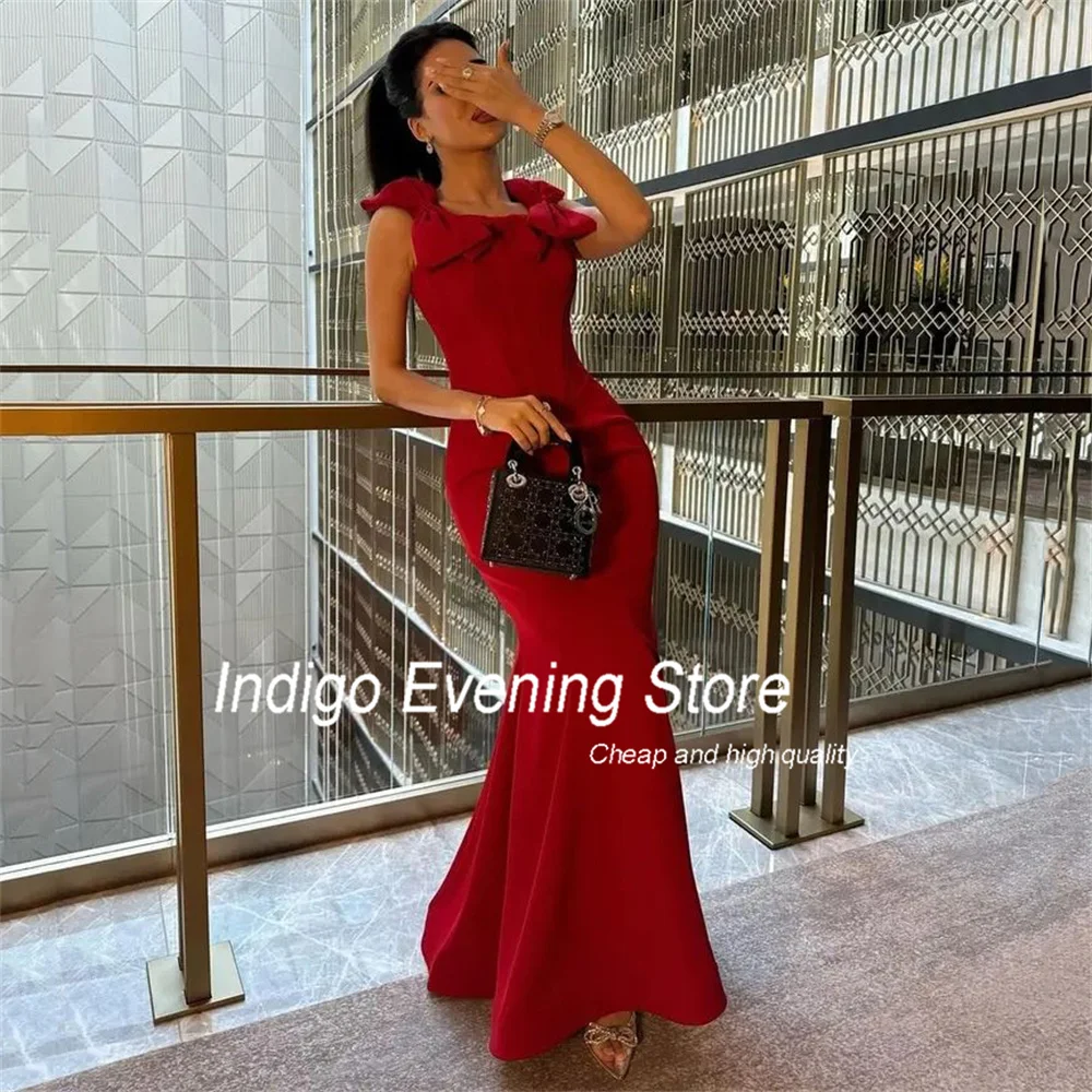 Indigo Evening Dress Square Collar Bows Spaghetti Straps Sleeveless Mermaid Prom Gown 2024 Formal Occasion Dress  فساتين السهرة