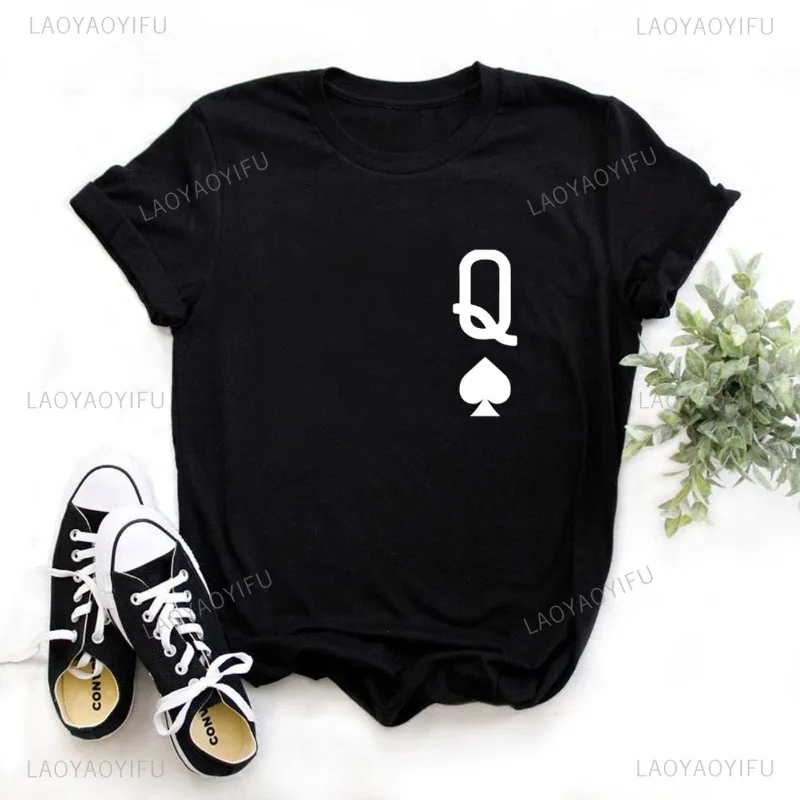 Magliette da donna con stampa Queen of Spades maglietta Casual in cotone divertente per Lady Yong Girl Top Tee Hipster Summer All-Match Top Clothes