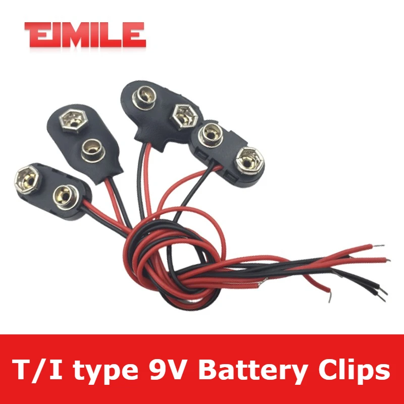 1/5/10pcs T Type I Type 9V Battery Clips 2 Wired Cable Connection Connector Buckle 9 Volt Battery Clip Connector Battery Holder