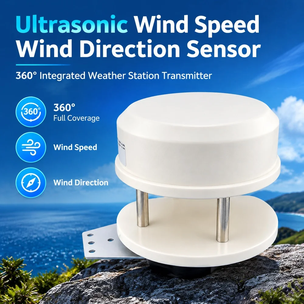 Ultrasonic Wind Speed Wind Direction Sensor 360-Degree Integrated Weather Station Transmitter Wind Speed Wind Direction Meter