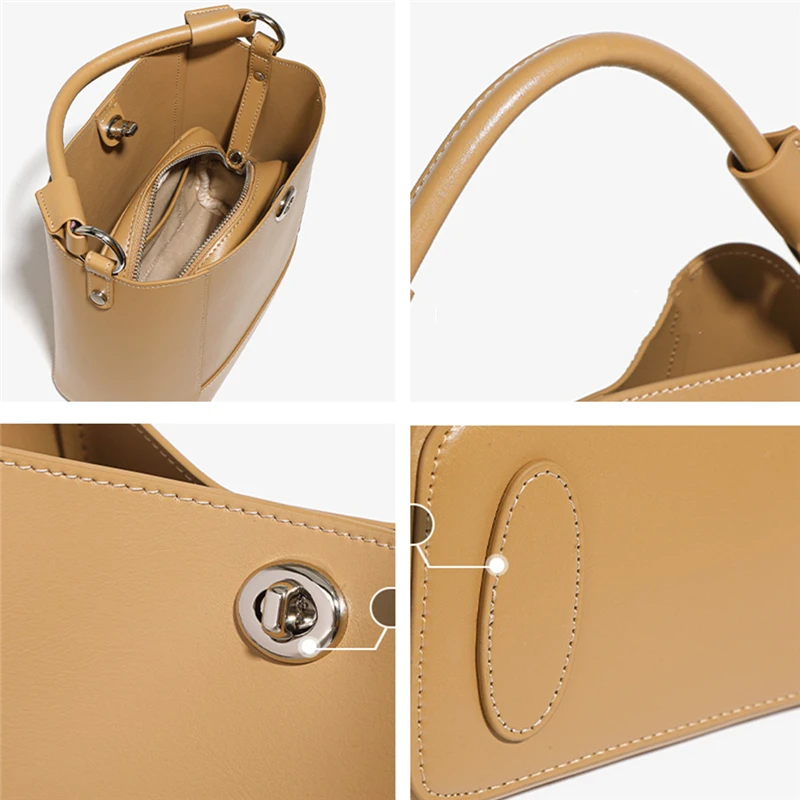 Burminsa 2 sztuk/zestaw krowa prawdziwej skóry wiadro małe torby na ramię Crossbody dla kobiet 2024 Trend Designer Tote torebki damskie