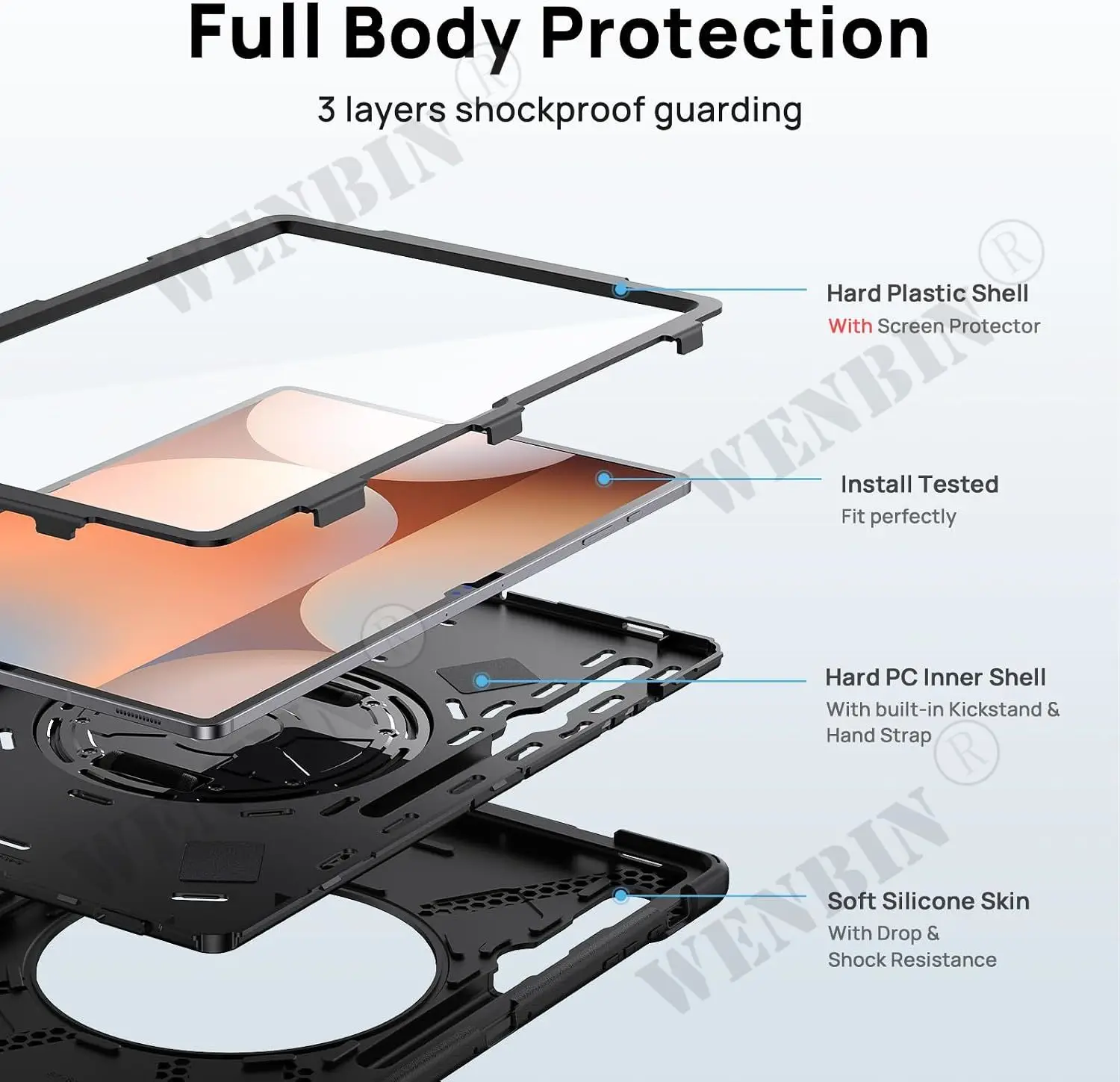 Case For Samsung Tab S10 Ultra S9/S8 UltraTablet Heavy Duty Shockproof Protective Rotating Stand Hand Strap Holder Case Fundas