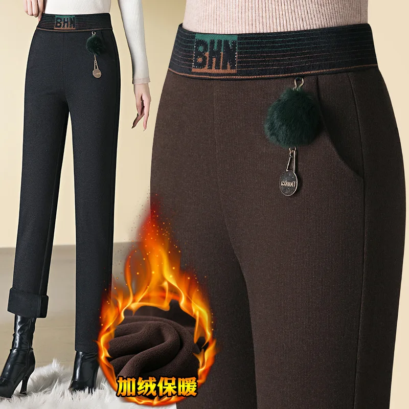 High Waisted Casual Pants for Women, Autumn and Winter Thick Warm Straight Leg Pants, Commuting Office Work Pants