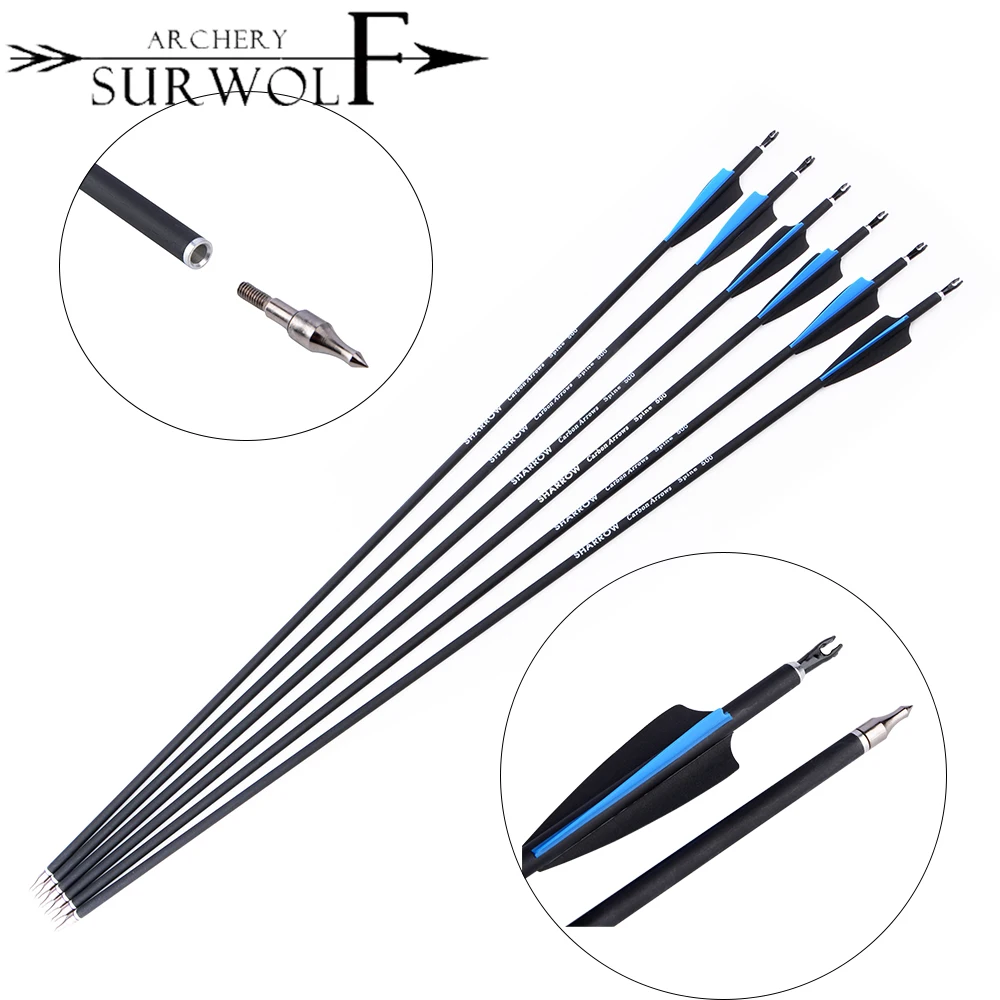 

6/12pcs Mixed Carbon Arrow Spine500 Black and Blue Rubber Feather for Recurve Compound Bow Hunting Shooting Outdoor Sports