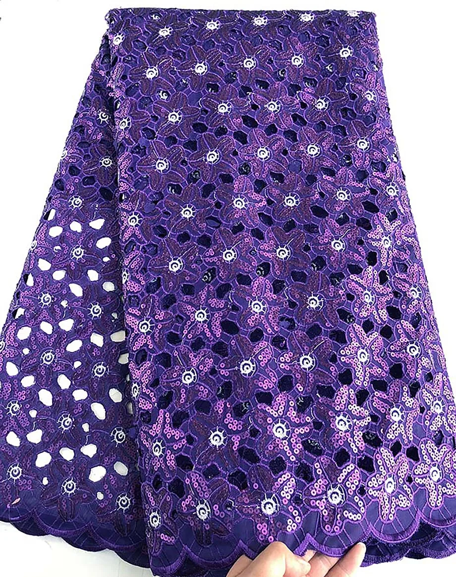 Purple Shiny Handcut Organza Lace Beautiful African Sewing Fabric with Sequins Nigerian Ghana Traditional Garment Clothing