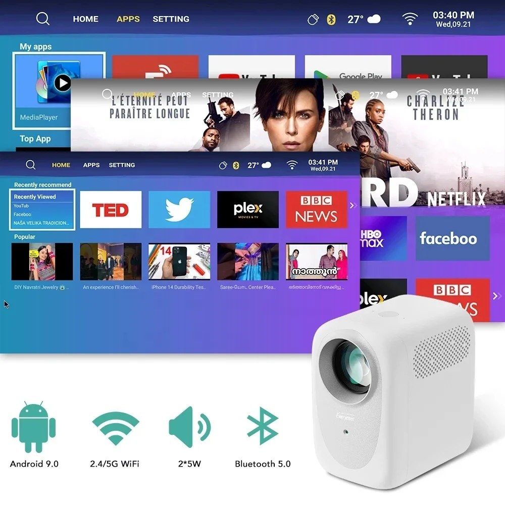 Fullcom-Projecteur Android à faisceau vidéo LED R11 FHD 1080P 4k HDR10, 8000 Lumens, mise au point automatique, wifi 5G, 1080p