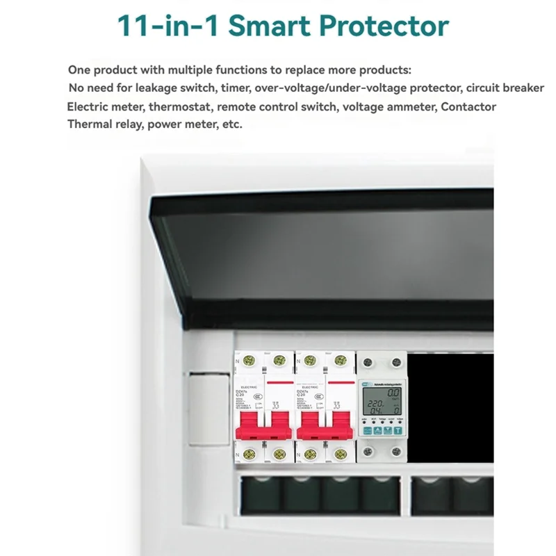 

AA87 Tuya Wifi 2P Smart Energy Meter Power Kwh Meter Earth Leakage Over Under Voltage Protector Work With Tuya Smart Life