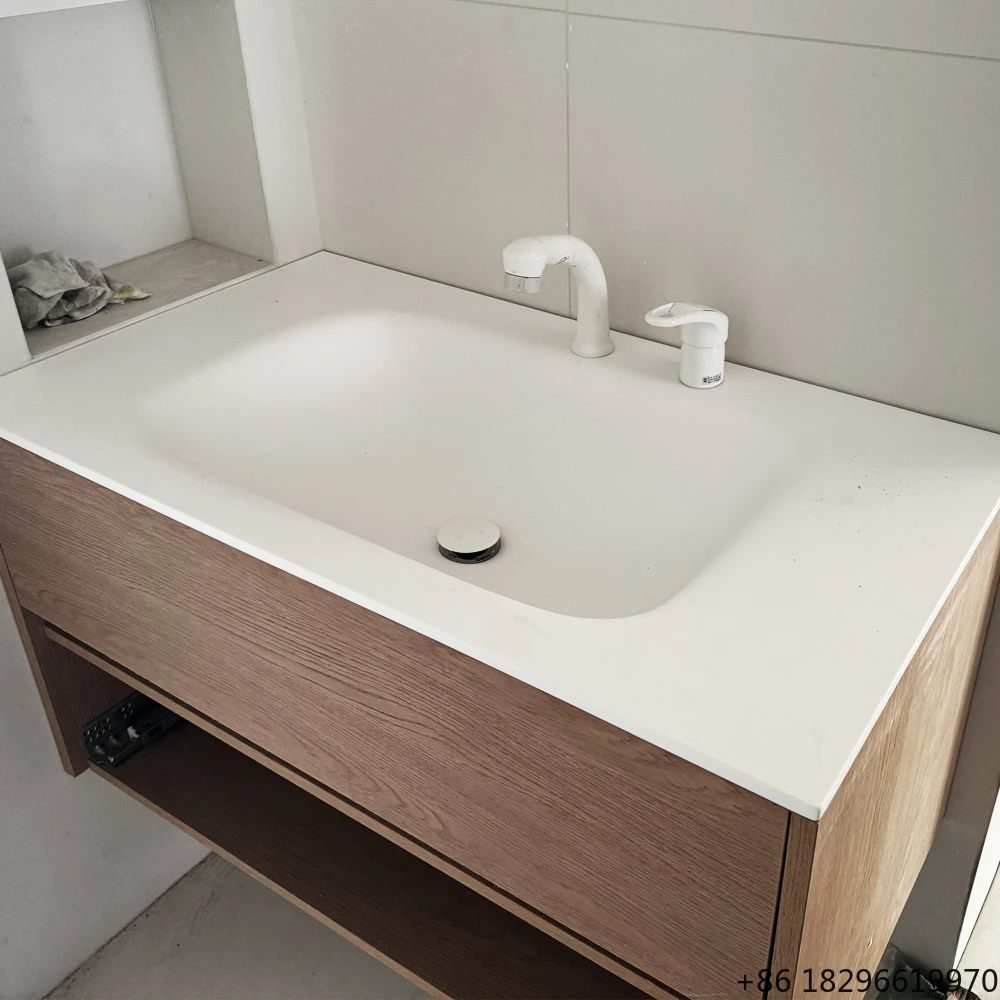 

Durable Acrylic Artificial Stone Integrated Bathroom Sink Custom Vanity Wash Basin for Home Hotel