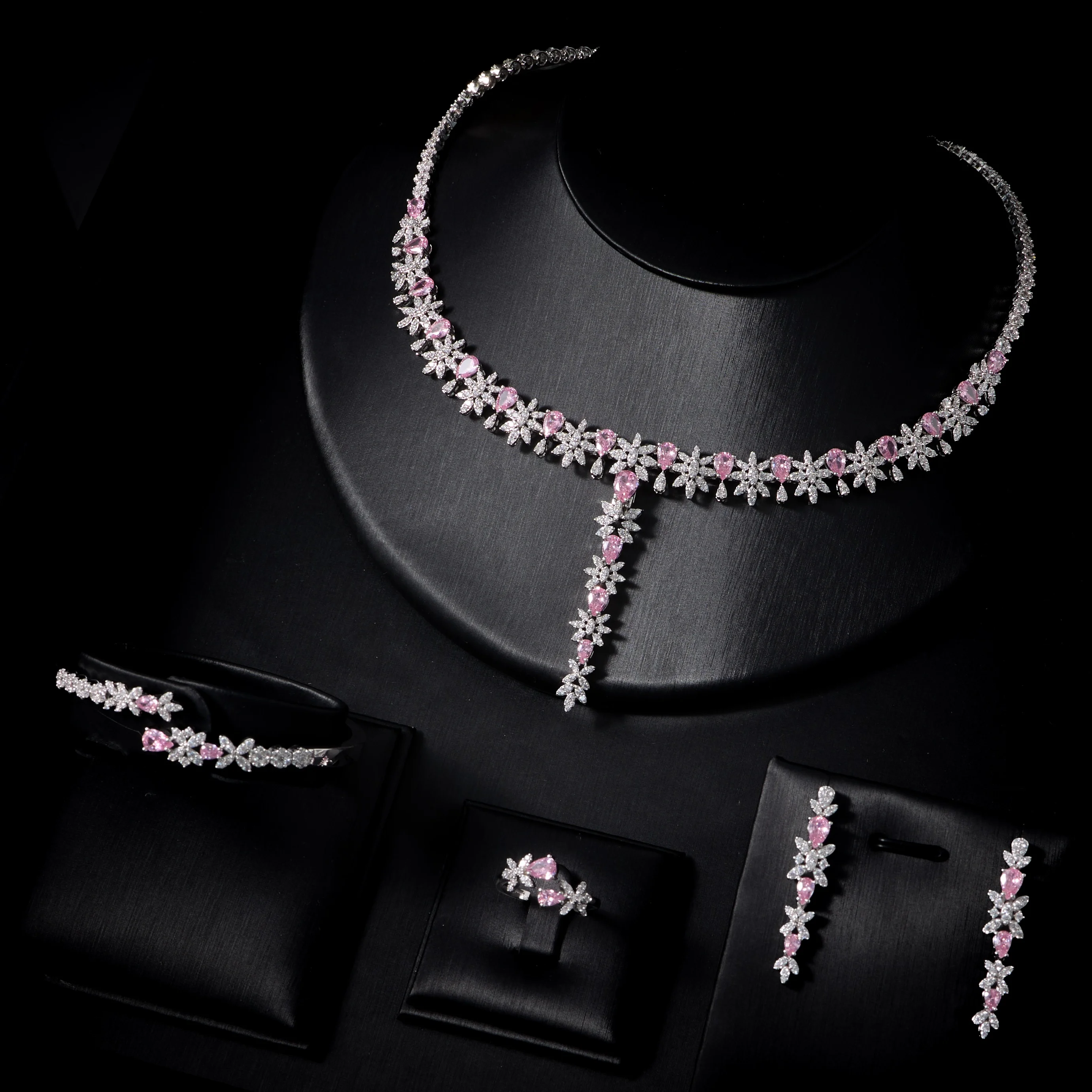 00096 Detachable Pendant Necklace Set for Women Full Jewelry Set 4 Pieces for Party Wedding Bridal Formal Occasion