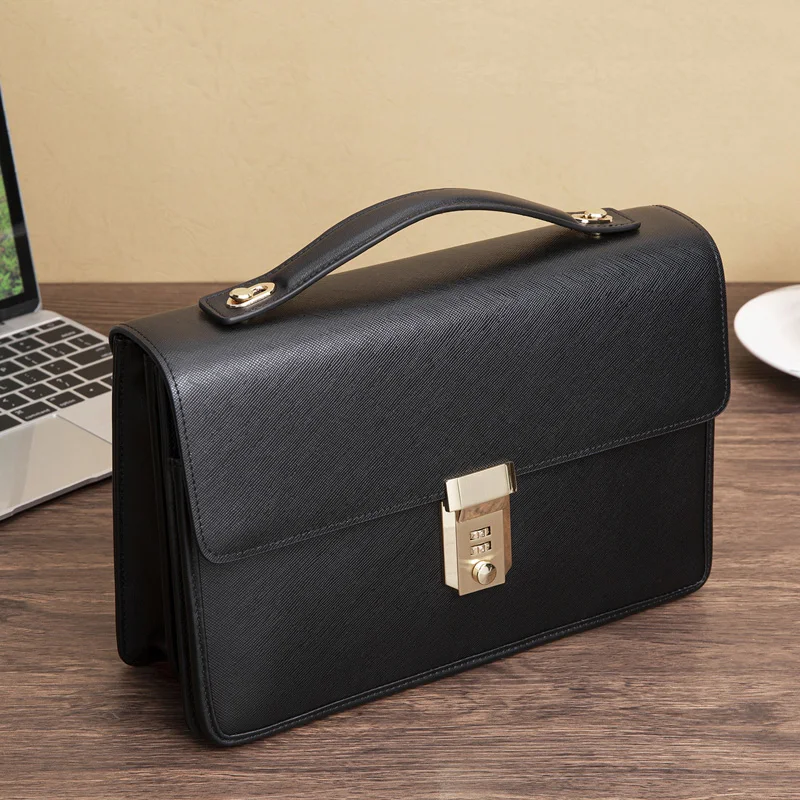 Briefcase Cowhide Material Business Casual Men\'s Handbag with Password Lock Bag Multi-Functional Large Capacity Square Portable