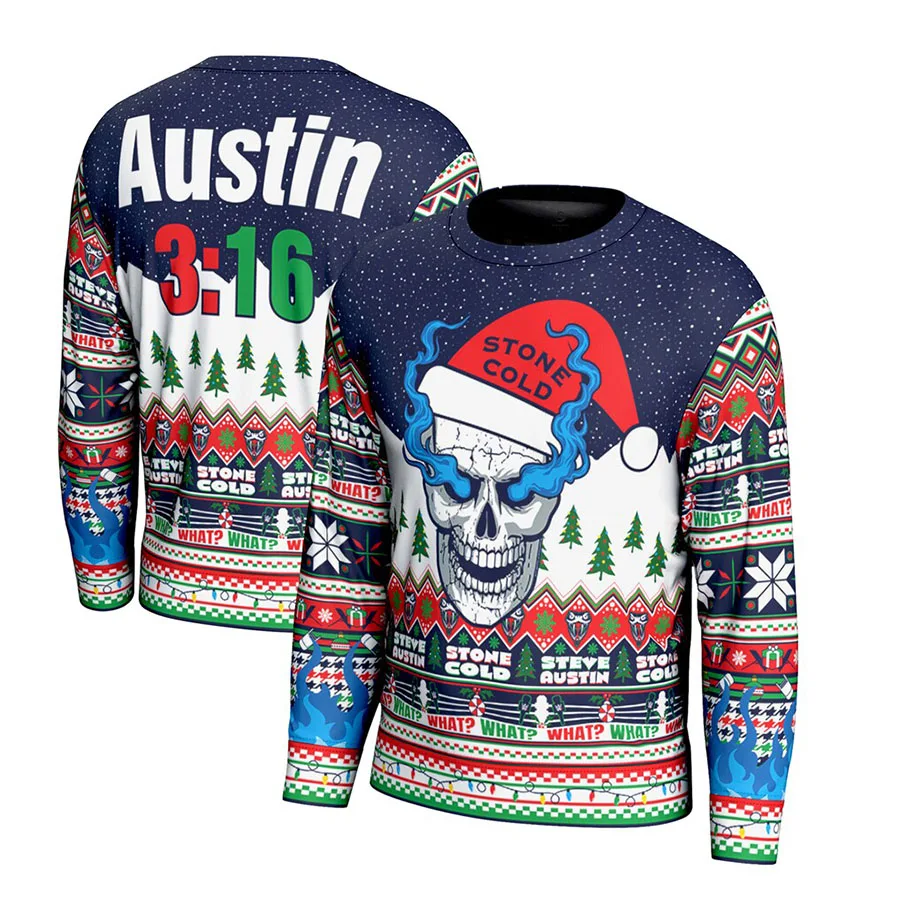Men's Navy Stone Cold Steve Austin Santa Hat Ugly Sweater Simple Fashion Pattern Different Soft Fit Suitable for Christmas Party