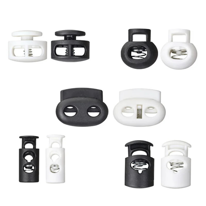 6Pcs/Pack Single/Double Hole Cord Lock Toggle Clip Stopper Plastic Black/White For Bags/Garments