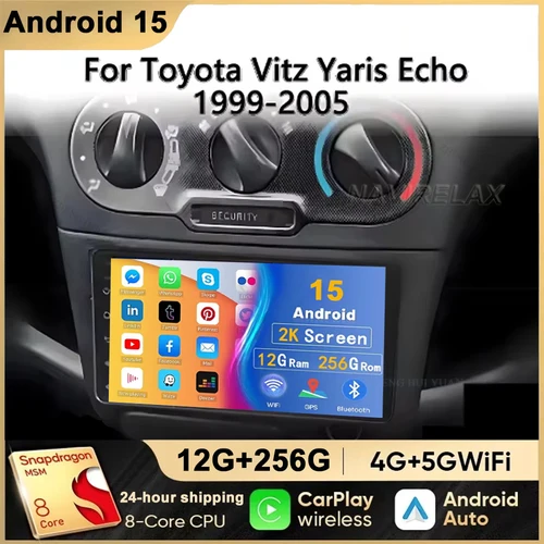 Radio de coche para Toyota Vitz XP10 Yaris Platz Echo 1999 -2005 reproductor de navegación automática Multimedia Android15 Auto pantalla táctil Carplay