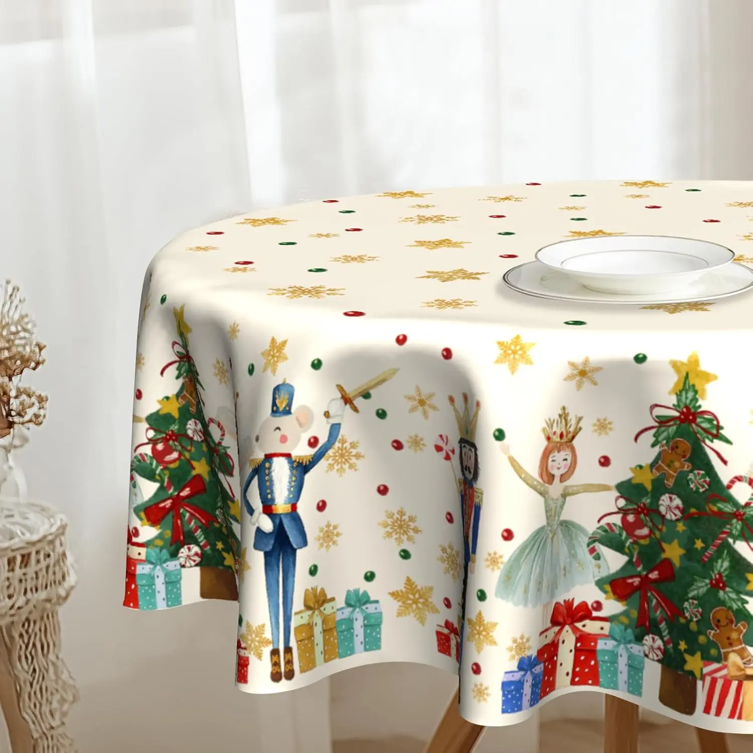 Christmas Dance Round Table Cloths 60 Inch Merry Christmas Table Cloth Tree Circular Circle Tablecloth For Holiday Dining