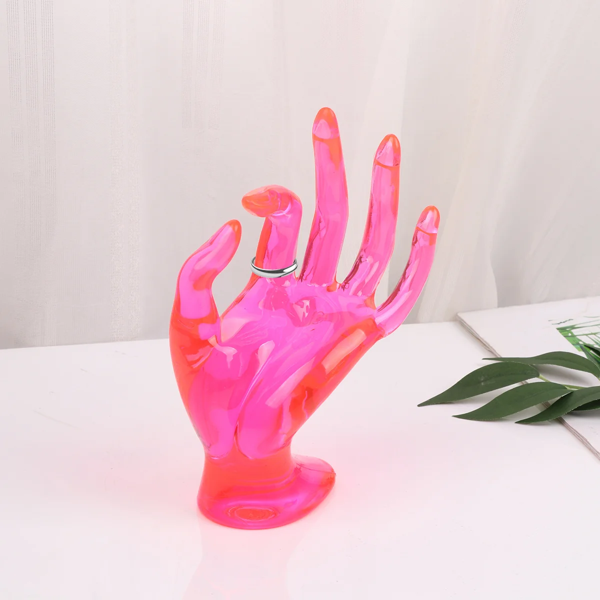 

Ring Display Stand Plastic Pink Hand Mold Lightweight Durable Ring Holder Jewelry Organizer for Home Vendor Booth Display