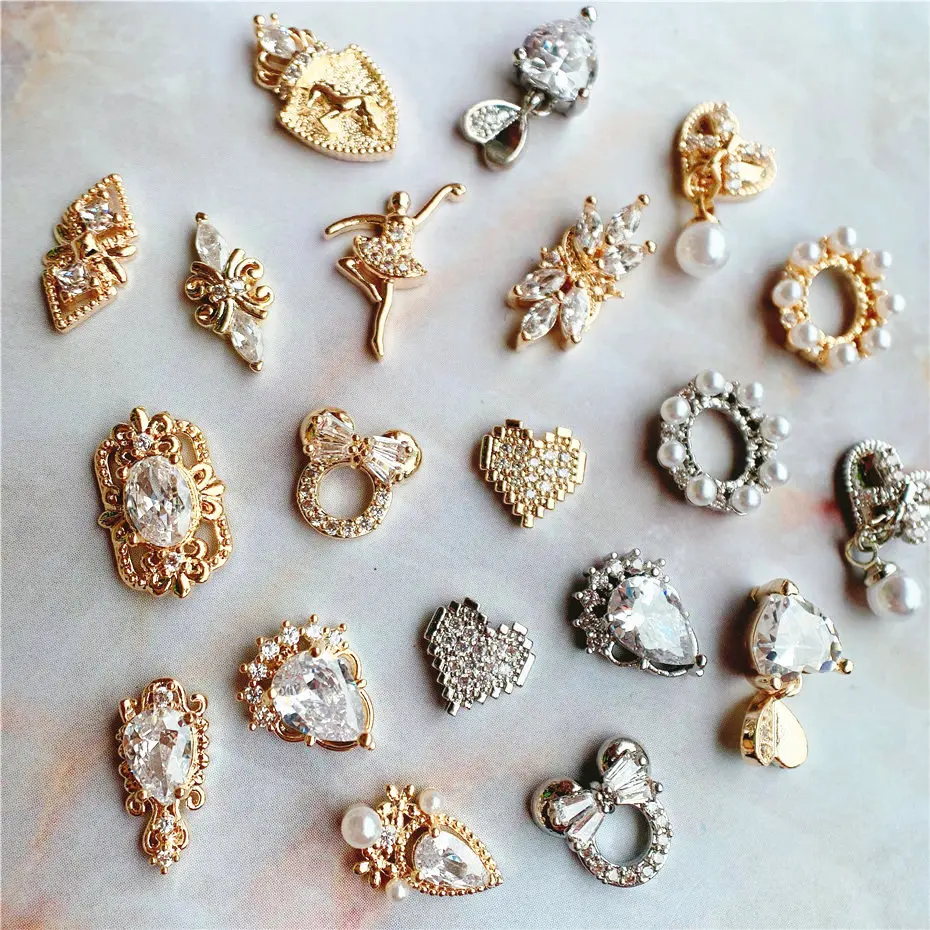 10pcs Kawaii Love Flower Dancer Alloy Nail Art Zircon Pearl Crystal Metal Manicure Nails Accesorios Supplies Decorations Charms