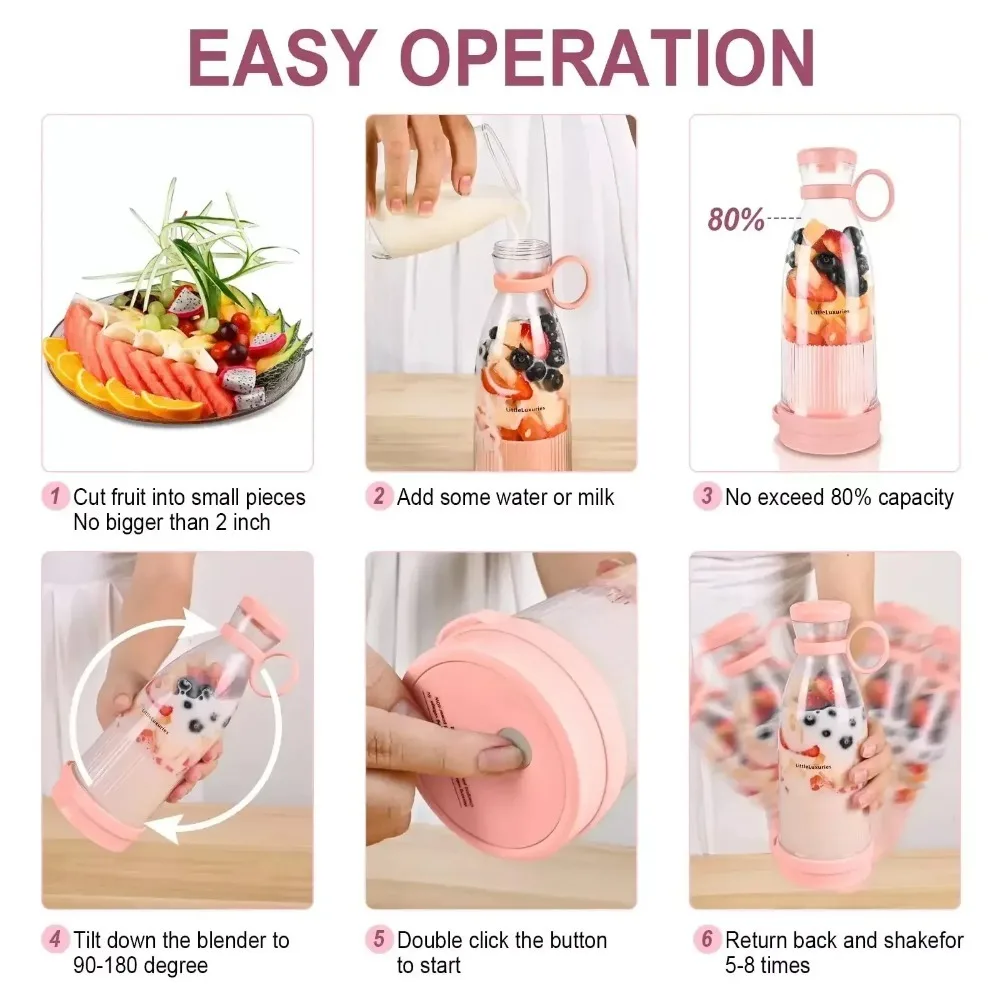 Portable Juice Cup for Smoothie and Protein Shakes Mini Handheld Fruit Mixer Bottle for Travel Gym Home Office Sports Outdoors