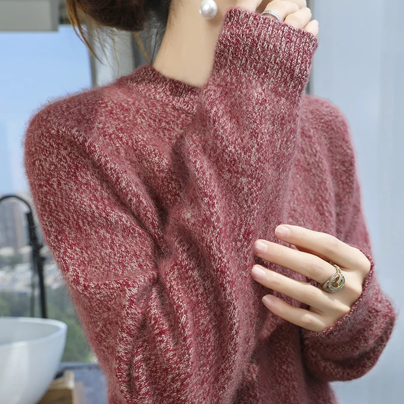 High-Quality Cashmere Sweater Women 2024 Autumn/Winter New O-Neck Simple Knit Jumper Long Sleeve Chic Floral Yarn Wool Base Top