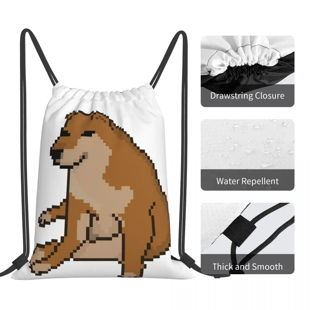 Pixelated Cheems Backpacks Fashion Portable Drawstring Bags Drawstring Bundle Pocket Sundries Bag Book Bags For Travel Students