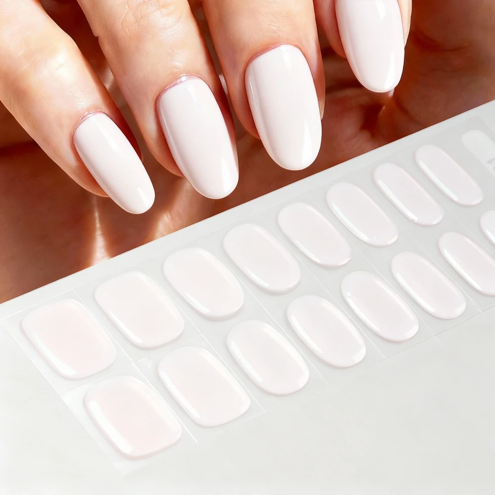 16 puntas/hoja de pegatinas de uñas de Gel semicuradas transparentes y 1 Uds. De tiras de esmalte de uñas de cobertura completa UV/LED, envolturas de uñas de larga duración, calcomanías NK