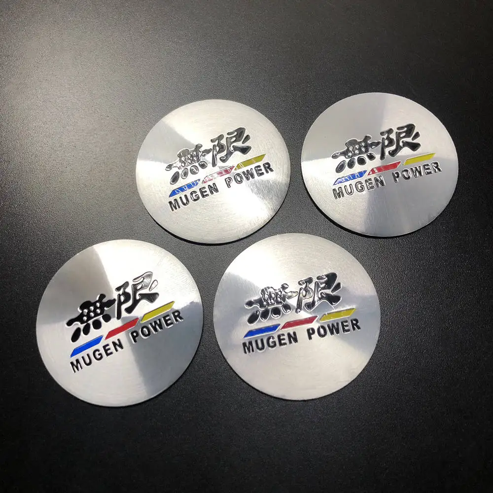 A Set 4Pcs Silvery Red Mugen Power Aluminum Alloy Racing Badge Car Wheel Center Caps Fit For Honda Modified Sticker Emblems