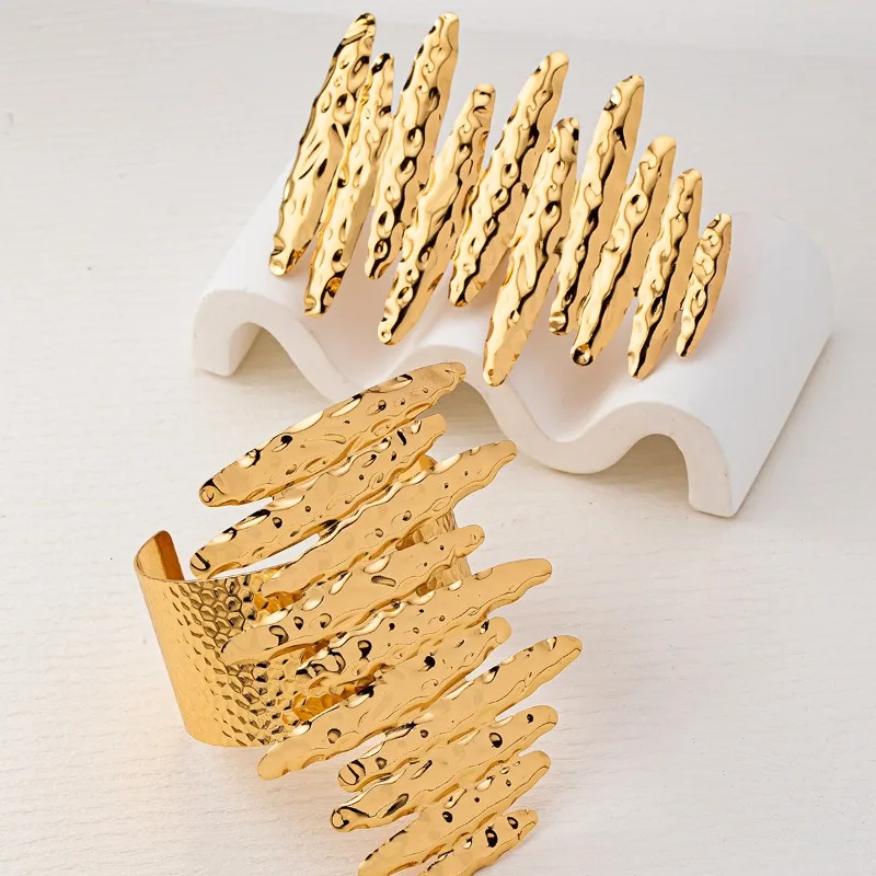 Women's Boho Chic Irregular Geometric Texture Bracelet and Ring Set