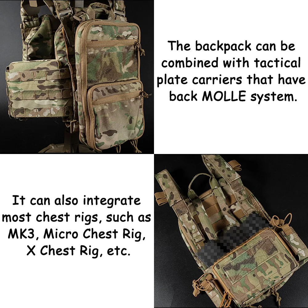 Imagem -06 - Tactical Flatpack Molle Mochila Expansível Bolsa Faça Você Mesmo Gancho e Loop Knapsack Integrar com Caça Vest Transportadora de Placa Micro Peito Rig