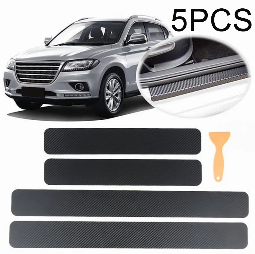 

5Pcs/Set Black Carbon Fiber Car Door Sill Sticker Protector Film Sill Scuff Cover Anti Scratch Decal Car Parts