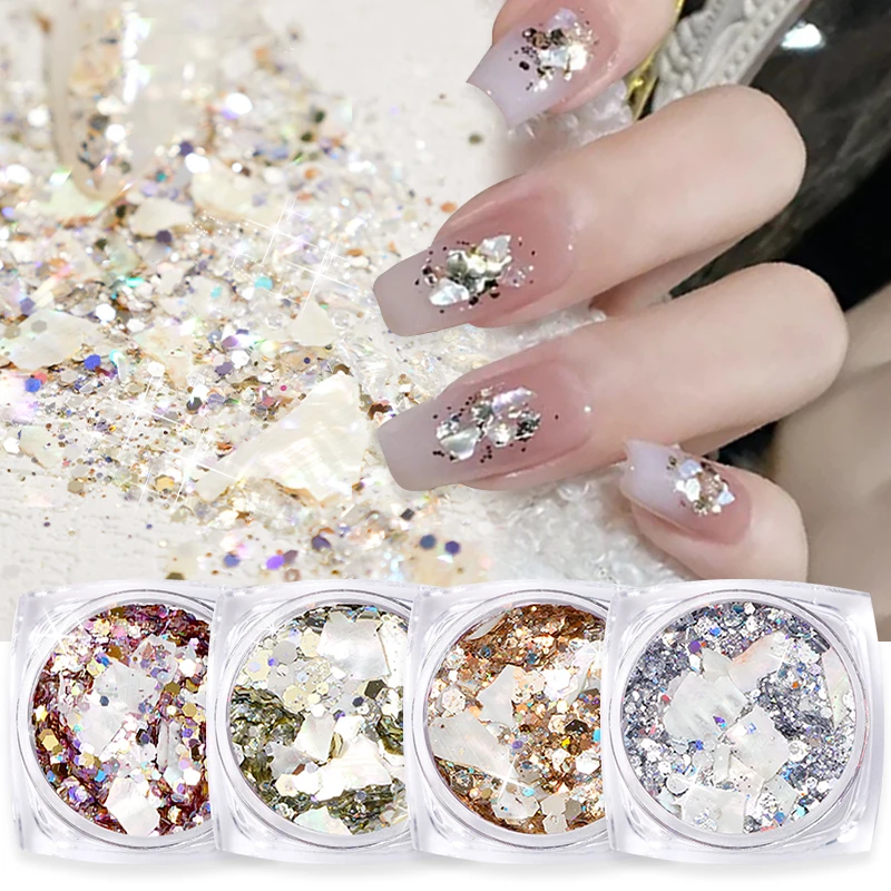 3D Gradient Glitter ไม่สม่ำเสมอ Batu Kaca Rhinestone Flakes ลูกปัดบดหินเล็บตกแต่งศิลปะ UV Gel อุปกรณ์เสริม