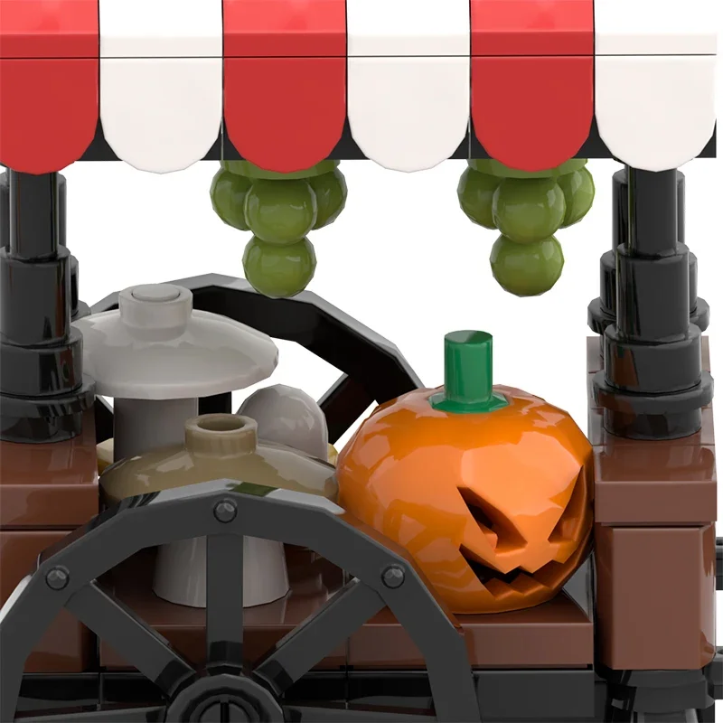 Juego de bloques de construcción para niños, juguete de construcción con soporte de fruta, calabaza, Retro, Halloween, MOC-105220, modelo de puesto de mercado Medieval, rompecabezas, regalo de cumpleaños