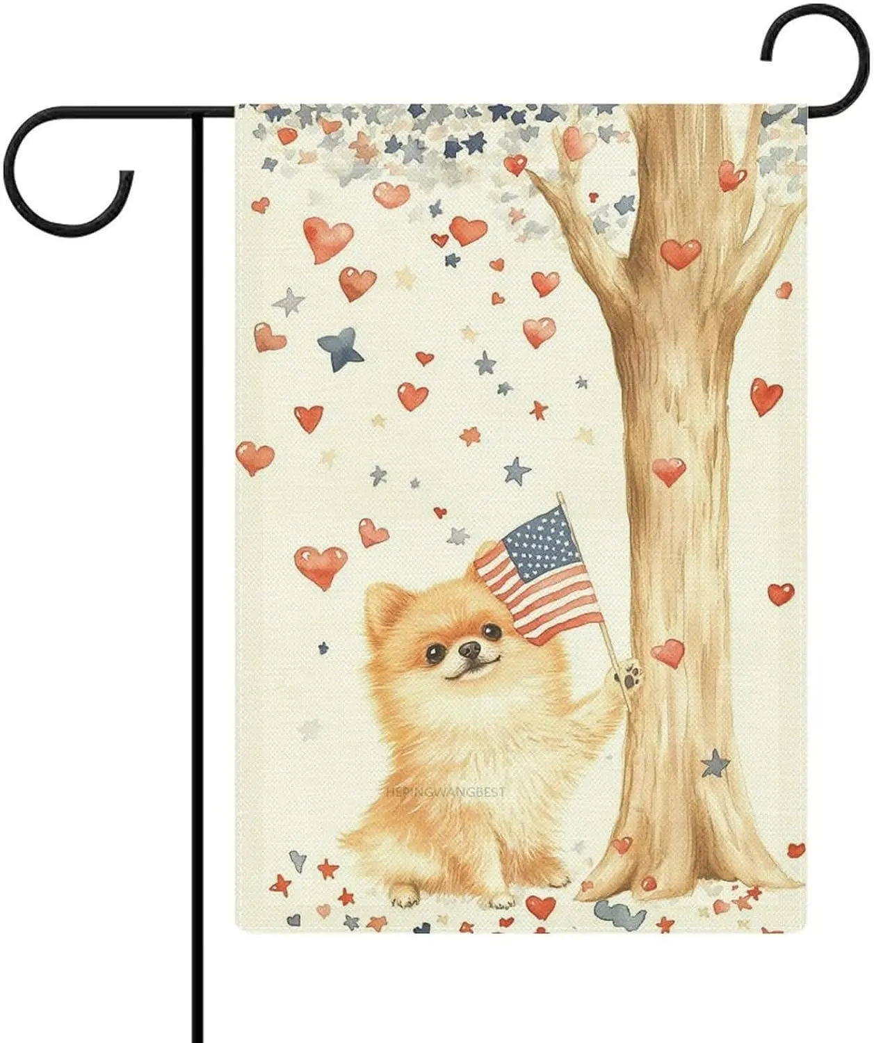 4th of July Garden Flag 12x18 Double Sided, Linen material Welcome Patriotic Pomeranian Dog Yard House for Memorial Veterans kkz
