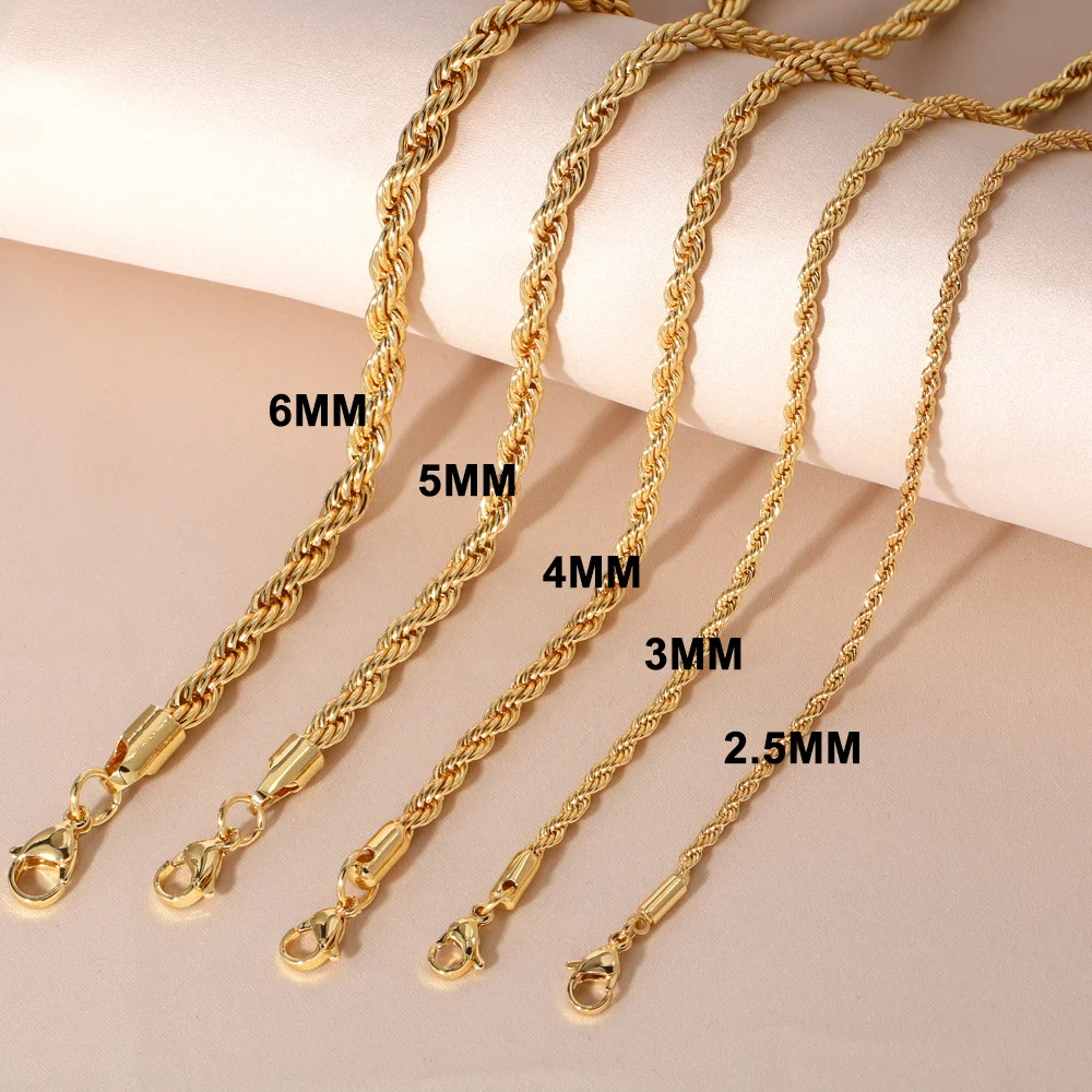 OCESRIO Trendy Gold Color 3/4/5/6mm Twisted Rope Chain Copper Gold Plated Handmade Necklace Chain Jewelry Making Supplies nker31