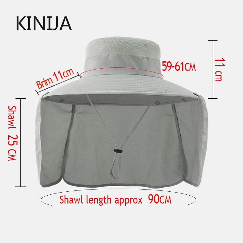 Summer Quick Dryng UV Neck Protection Women Sun Cap Outdoor Fishing Hiking Removable Shawl Men Visor Hat Wide Brim Bucket Hat