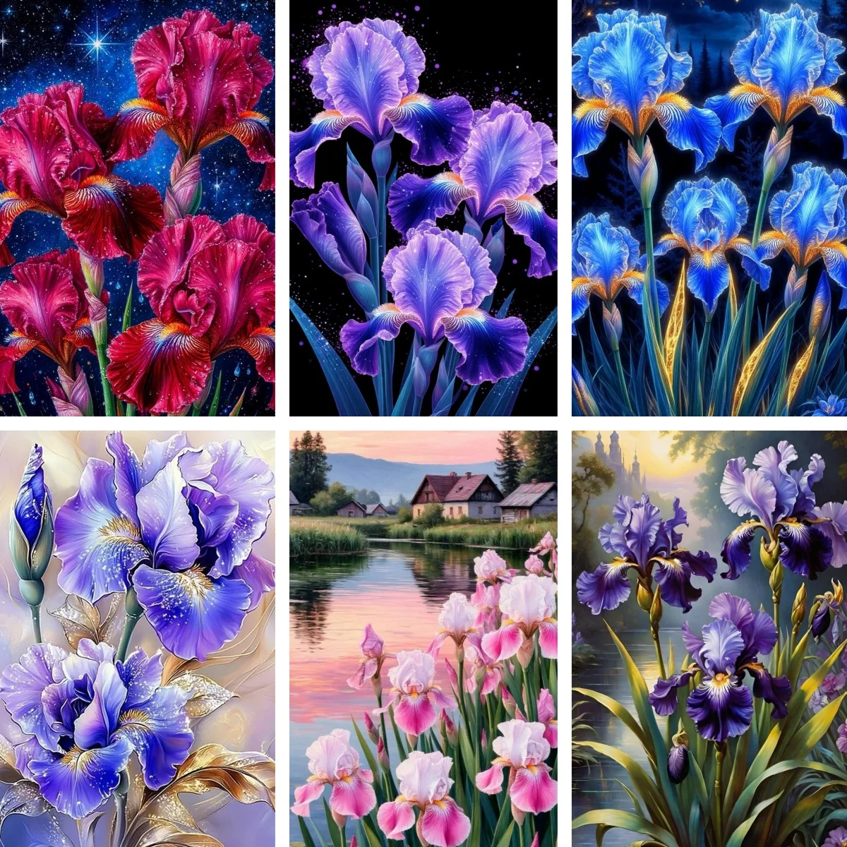 Diamant mosaïque plein rond carré captivant Iris fleur diamant peinture élégant botanique mur Art sophistiqué cadeau Floral