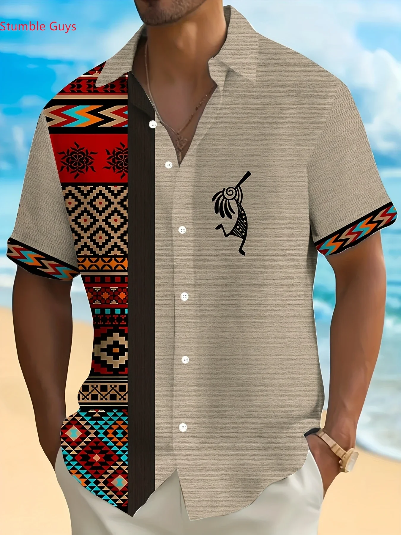 Chemise Hawaïenne Décontractée d'Été pour Homme à Manches Courtes, Imprimé Graphique Vibrant, Coupe Ample, Hauts de Vacances Élégants