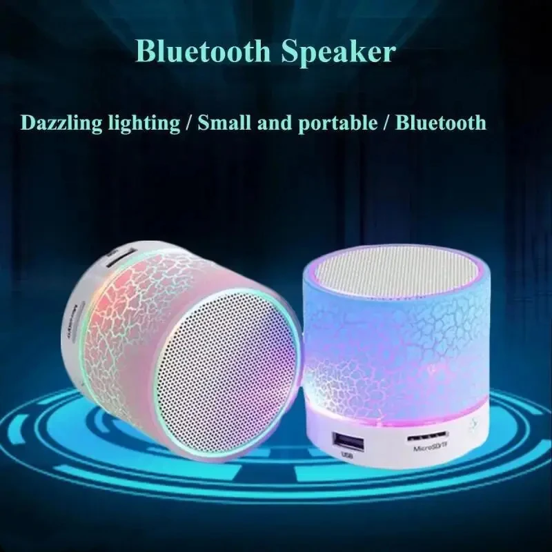 Mini alto-falante sem fio Bluetooth para telefone inteligente, Alto-falante LED Crack, Cartão TF, Subwoofer USB, Som MP3 portátil