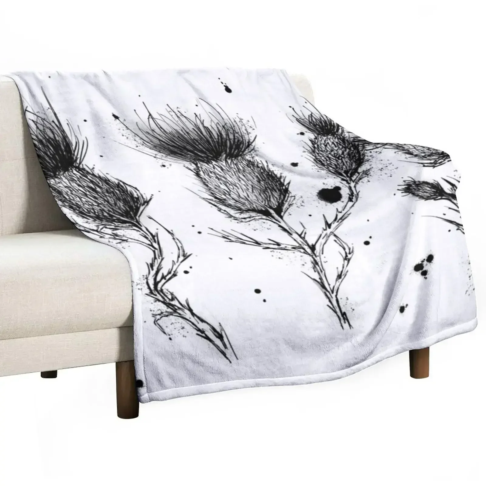 

Scotland Ink Symbol Thistle Throw Blanket Picnic Thin Polar Blankets