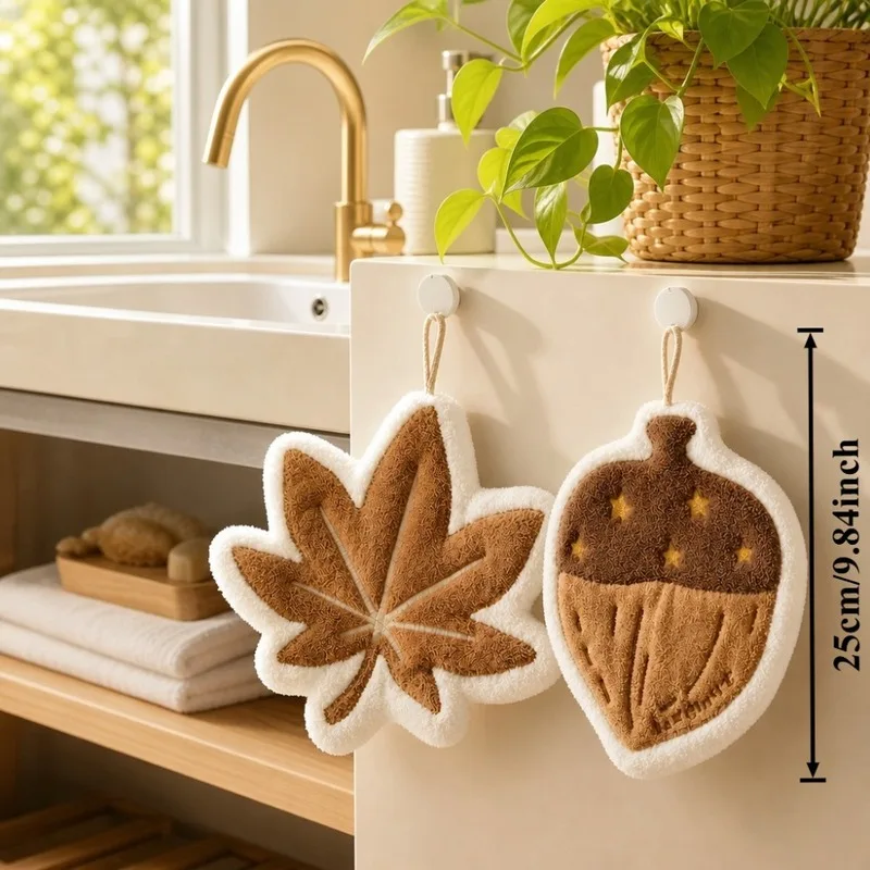 Maple Leaf Hazelnut 2pcs Hand Wipe Kitchen Coral Velvet Towel Non shedding, Thickened and Absorbent