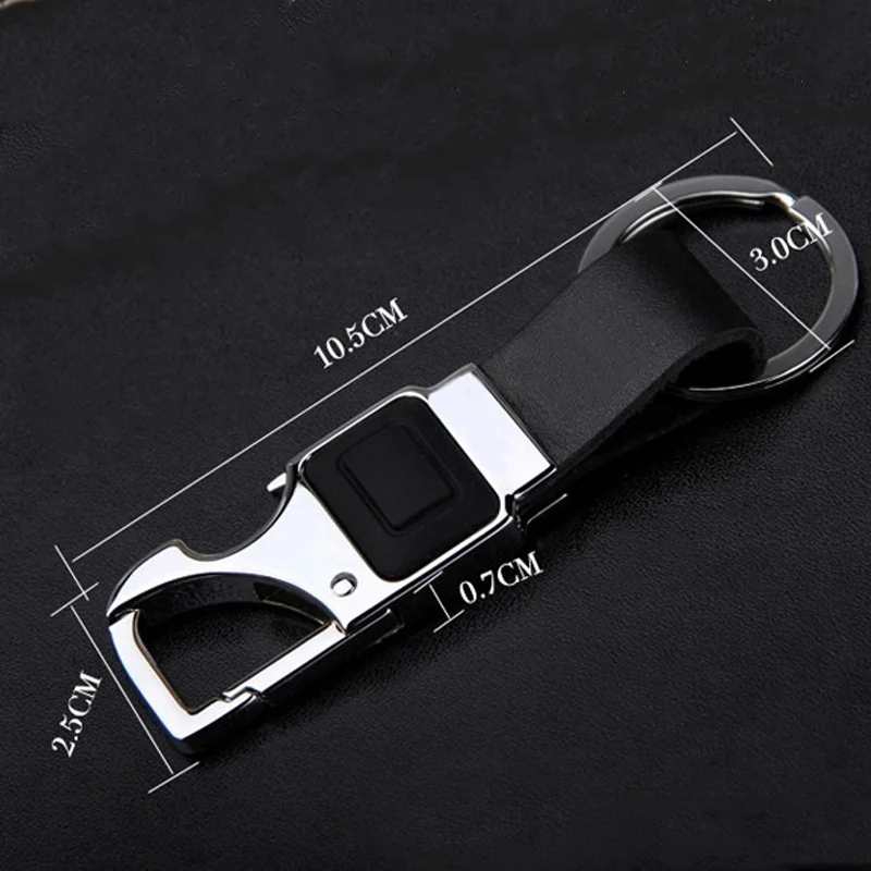 New Fashion Metal Leather Ring Holder Multifunctional Tool Keychain With LED Bottle Opener Man's Strap Keyholder Car Key Chains