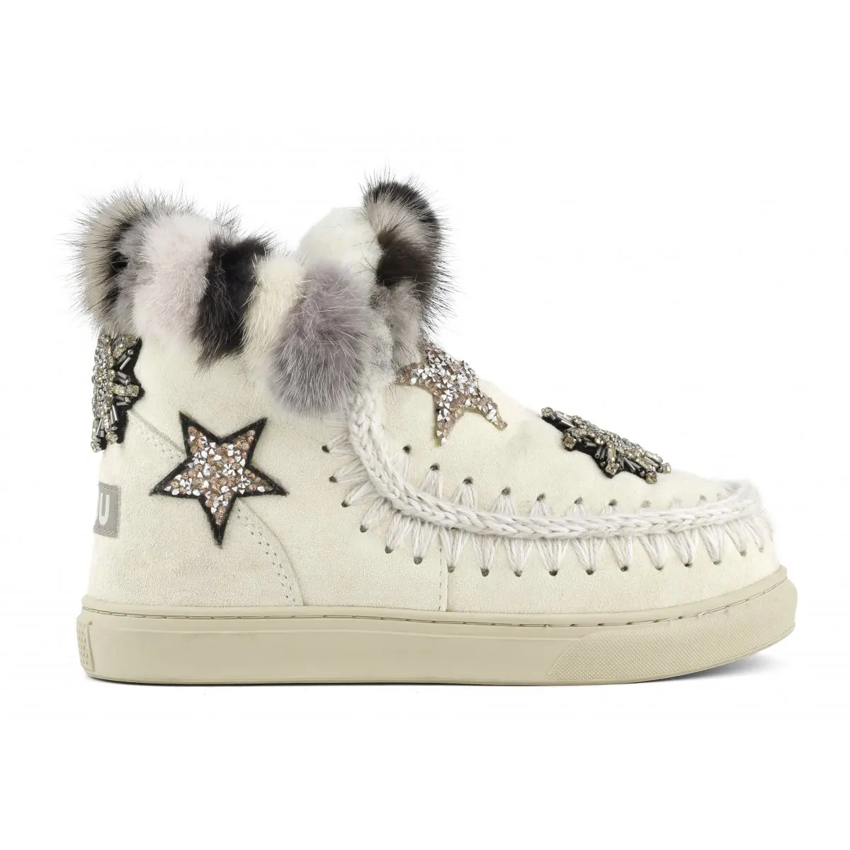 MOU women's snow boots original Eskimo sneaker star patches & mink fur trim sheepskin inner wedge winter ladies ankle boot