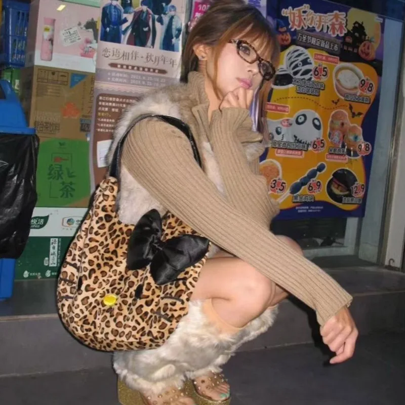 שלום חתלתול נמר הדפס קטיף חדש קשת תיק כתף נשים נישה נישה תכליתי קיבולת גדולה תיק אלף בחורה פיקנטית