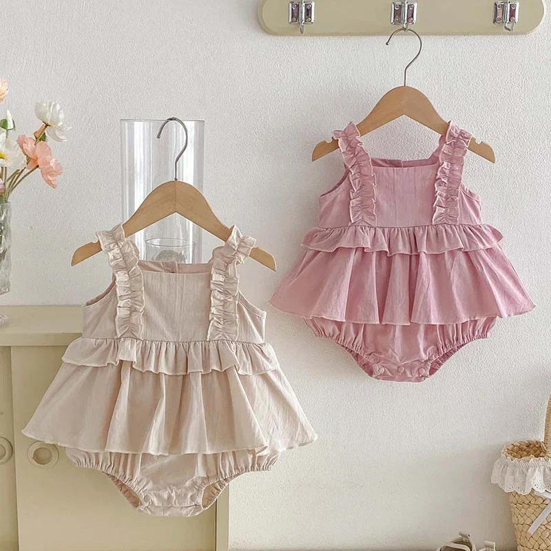 

2026 New Summer Infant Baby Girls Bodysuits Sleeveless Cotton Solid Color Toddler Baby Girls Jumpsuit 0-24M Children Clothes