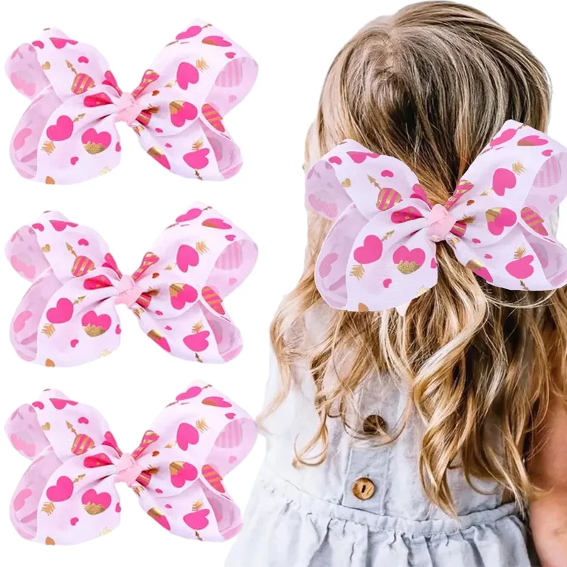 

ncmama 6inch Valentine's Day Bow Hairpin for Women Girls Cute Handmade Love Heart Print Bowknot Hair Clip Barrettes Accessories