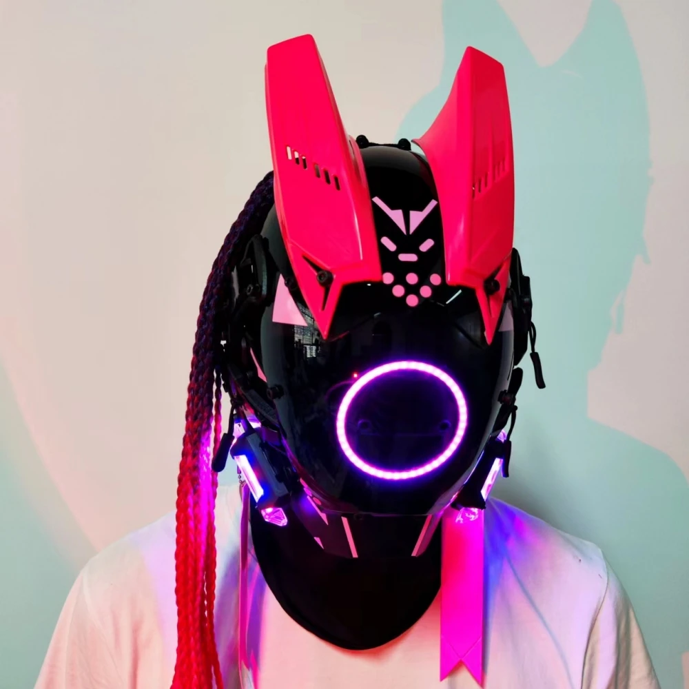 

Cyberpunk Mask Personality Cool Props Role-playing Sci-fi Mask Glow with Braid Party Gift