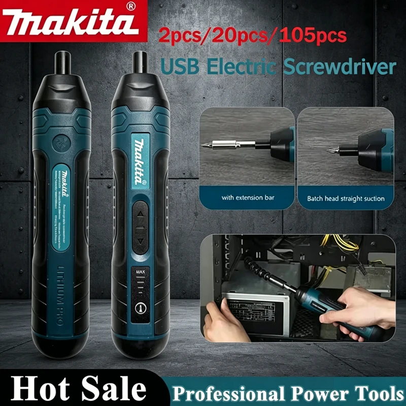 

Portable Makita Rechargeable Electric Screwdriver 1300mAh Cordless Drill 2‑105pcs Multi‑functional Household Disassembly