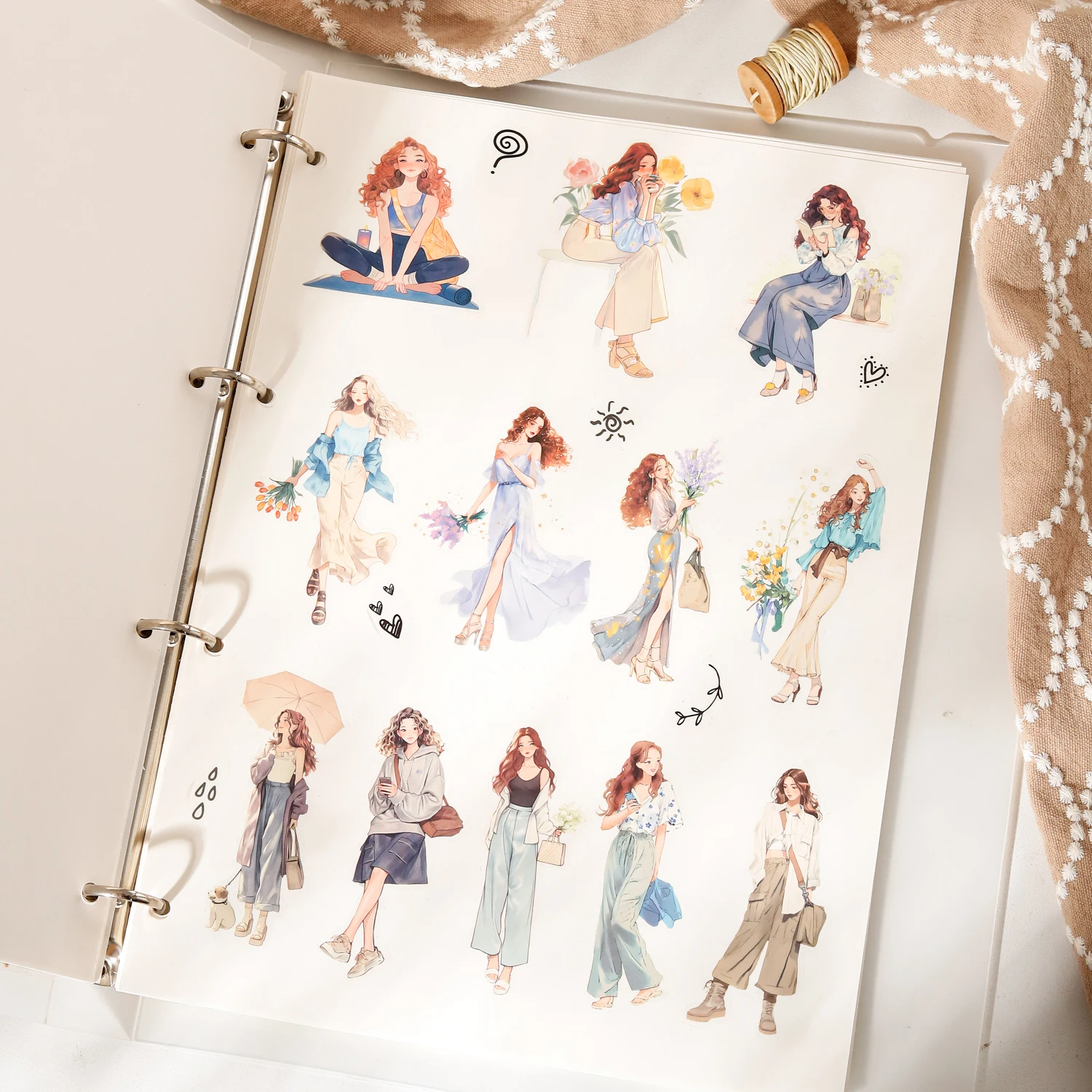 Vintage Fashion Journal - ヴィンテージファッションガールキャラクターペット風景ペットステッカーブッククリエイティブ DIY ジャーナル素材コラージュスクラップブッキング文具